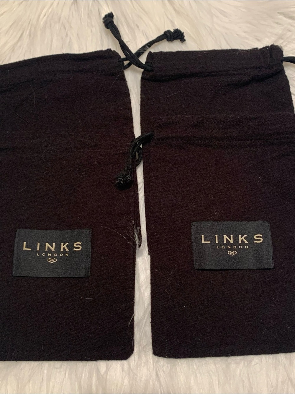 LINKS OF LONDON (4) mini black Vintage drawstring jewelry dust bags VVGUC++